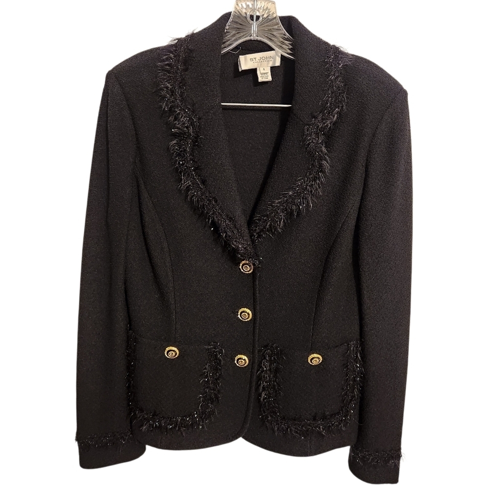 St. John Collection | Women's Black Two-Piece Santana Knit Skirt Suit (Size 8) - Picture 2 of 15